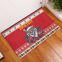 Personalized Romania Christmas Rubber Doormat Eurasian Lynx With Peony Flowers - Wonder Print Shop