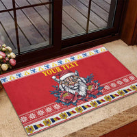 Personalized Romania Christmas Rubber Doormat Eurasian Lynx With Peony Flowers - Wonder Print Shop