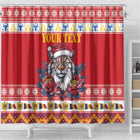 Personalized Romania Christmas Shower Curtain Eurasian Lynx With Peony Flowers