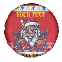 Personalized Romania Christmas Spare Tire Cover Eurasian Lynx With Peony Flowers - Wonder Print Shop