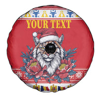 Personalized Romania Christmas Spare Tire Cover Eurasian Lynx With Peony Flowers - Wonder Print Shop
