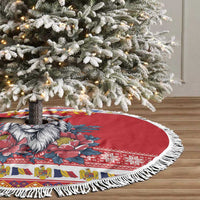 Personalized Romania Christmas Tree Skirt Eurasian Lynx With Peony Flowers - Wonder Print Shop