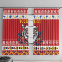 Personalized Romania Christmas Window Curtain Eurasian Lynx With Peony Flowers - Wonder Print Shop