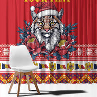 Personalized Romania Christmas Window Curtain Eurasian Lynx With Peony Flowers - Wonder Print Shop