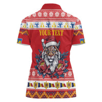 Personalized Romania Christmas Women Polo Shirt Eurasian Lynx With Peony Flowers - Wonder Print Shop