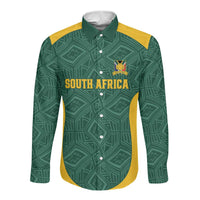 Custom South Africa Soccer Long Sleeve Button Shirt Bafana Bafana Spirit African Pattern - Wonder Print Shop