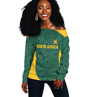 Custom South Africa Soccer Off Shoulder Sweater Bafana Bafana Spirit African Pattern - Wonder Print Shop