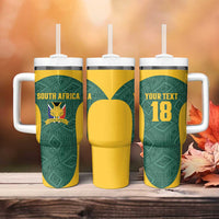 Custom South Africa Soccer Tumbler With Handle Bafana Bafana Spirit African Pattern - Wonder Print Shop