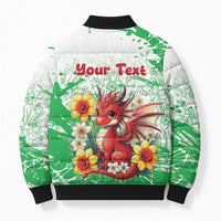 Wales Saint David’s Day Personalized Bomber Puffer Jacket Funny Welsh Dragon Daffodil - Wonder Print Shop