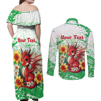 Wales Saint David’s Day Personalized Couples Matching Off Shoulder Maxi Dress and Long Sleeve Button Shirt Funny Welsh Dragon Daffodil - Wonder Print Shop
