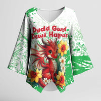 Wales Saint David’s Day Personalized Kimono Sleeve Blouse Funny Welsh Dragon Daffodil - Wonder Print Shop