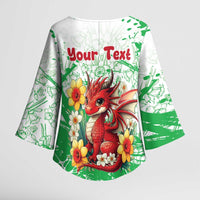 Wales Saint David’s Day Personalized Kimono Sleeve Blouse Funny Welsh Dragon Daffodil - Wonder Print Shop