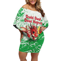 Wales Saint David’s Day Personalized Off Shoulder Short Dress Funny Welsh Dragon Daffodil - Wonder Print Shop