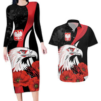 Personalized Poland Eagle Couples Matching Long Sleeve Bodycon Dress and Hawaiian Shirt Rzeczpospolita Polska Poppy Flower