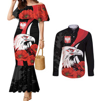 Personalized Poland Eagle Couples Matching Mermaid Dress and Long Sleeve Button Shirt Rzeczpospolita Polska Poppy Flower