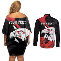 Personalized Poland Eagle Couples Matching Off Shoulder Short Dress and Long Sleeve Button Shirt Rzeczpospolita Polska Poppy Flower