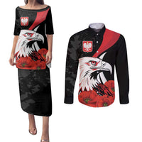 Personalized Poland Eagle Couples Matching Puletasi and Long Sleeve Button Shirt Rzeczpospolita Polska Poppy Flower