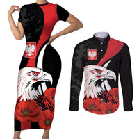 Personalized Poland Eagle Couples Matching Short Sleeve Bodycon Dress and Long Sleeve Button Shirt Rzeczpospolita Polska Poppy Flower