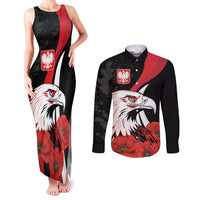 Personalized Poland Eagle Couples Matching Tank Maxi Dress and Long Sleeve Button Shirt Rzeczpospolita Polska Poppy Flower