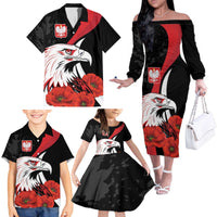 Personalized Poland Eagle Family Matching Off The Shoulder Long Sleeve Dress and Hawaiian Shirt Rzeczpospolita Polska Poppy Flower