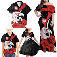 Personalized Poland Eagle Family Matching Off Shoulder Maxi Dress and Hawaiian Shirt Rzeczpospolita Polska Poppy Flower