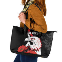 Personalized Poland Eagle Leather Tote Bag Rzeczpospolita Polska Poppy Flower