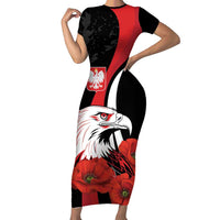 Personalized Poland Eagle Short Sleeve Bodycon Dress Rzeczpospolita Polska Poppy Flower