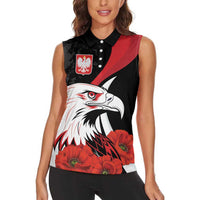 Personalized Poland Eagle Women Sleeveless Polo Shirt Rzeczpospolita Polska Poppy Flower