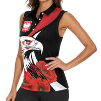 Personalized Poland Eagle Women Sleeveless Polo Shirt Rzeczpospolita Polska Poppy Flower