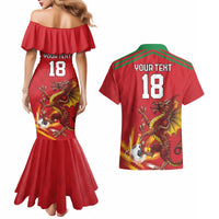 Custom Wales Football Couples Matching Mermaid Dress and Hawaiian Shirt Y Ddraig Goch Ddyry Cychwyn