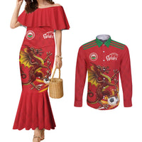 Custom Wales Football Couples Matching Mermaid Dress and Long Sleeve Button Shirt Y Ddraig Goch Ddyry Cychwyn