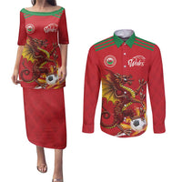Custom Wales Football Couples Matching Puletasi and Long Sleeve Button Shirt Y Ddraig Goch Ddyry Cychwyn