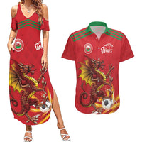 Custom Wales Football Couples Matching Summer Maxi Dress and Hawaiian Shirt Y Ddraig Goch Ddyry Cychwyn