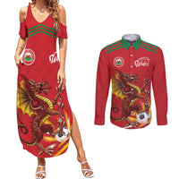 Custom Wales Football Couples Matching Summer Maxi Dress and Long Sleeve Button Shirt Y Ddraig Goch Ddyry Cychwyn