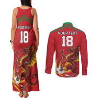 Custom Wales Football Couples Matching Tank Maxi Dress and Long Sleeve Button Shirt Y Ddraig Goch Ddyry Cychwyn