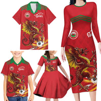 Custom Wales Football Family Matching Long Sleeve Bodycon Dress and Hawaiian Shirt Y Ddraig Goch Ddyry Cychwyn