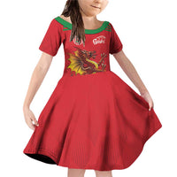 Custom Wales Football Family Matching Off Shoulder Short Dress and Hawaiian Shirt Y Ddraig Goch Ddyry Cychwyn