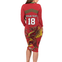 Custom Wales Football Long Sleeve Bodycon Dress Y Ddraig Goch Ddyry Cychwyn