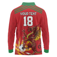 Custom Wales Football Long Sleeve Polo Shirt Y Ddraig Goch Ddyry Cychwyn