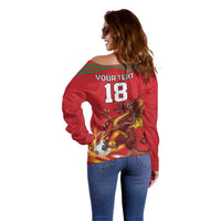 Custom Wales Football Off Shoulder Sweater Y Ddraig Goch Ddyry Cychwyn