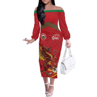 Custom Wales Football Off The Shoulder Long Sleeve Dress Y Ddraig Goch Ddyry Cychwyn