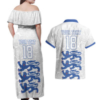 Custom England Fooball Couples Matching Off Shoulder Maxi Dress and Hawaiian Shirt The Three Lions Blue Version