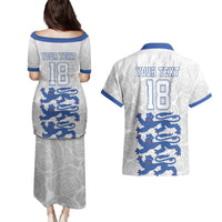 Custom England Fooball Couples Matching Puletasi and Hawaiian Shirt The Three Lions Blue Version