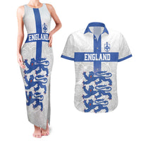 Custom England Fooball Couples Matching Tank Maxi Dress and Hawaiian Shirt The Three Lions Blue Version