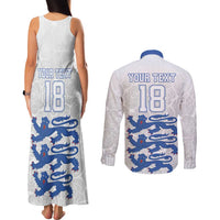 Custom England Fooball Couples Matching Tank Maxi Dress and Long Sleeve Button Shirt The Three Lions Blue Version