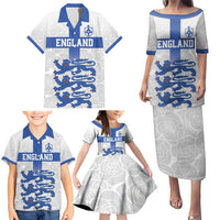 Custom England Fooball Family Matching Puletasi and Hawaiian Shirt The Three Lions Blue Version