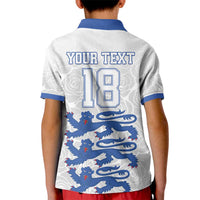 Custom England Fooball Kid Polo Shirt The Three Lions Blue Version