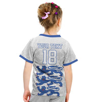 Custom England Fooball Kid T Shirt The Three Lions Blue Version
