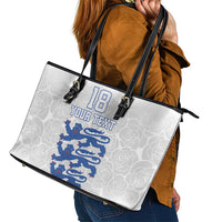 Custom England Fooball Leather Tote Bag The Three Lions Blue Version