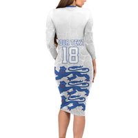 Custom England Fooball Long Sleeve Bodycon Dress The Three Lions Blue Version